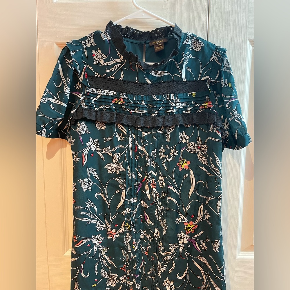 Anthropology Vineet Bahl Turquoise Floral Dress Size XS - Picture 3 of 16